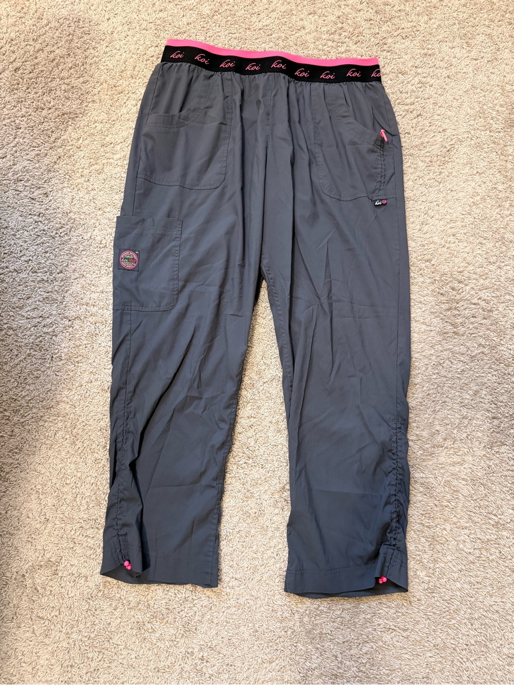 Relaxed Black Cargo Pants with Pink Elastic Waistband